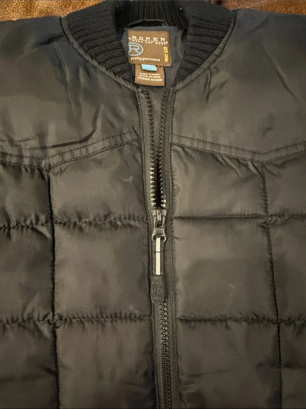 Roper Boys Youth Black Quilted Puffer Vest with Ribbed Collar SZ Large 12/14